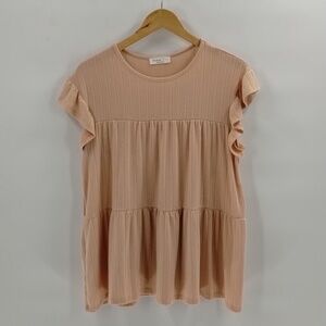 Perfect Peach blouse top peach color size large tiered ribbed stretch ruffled